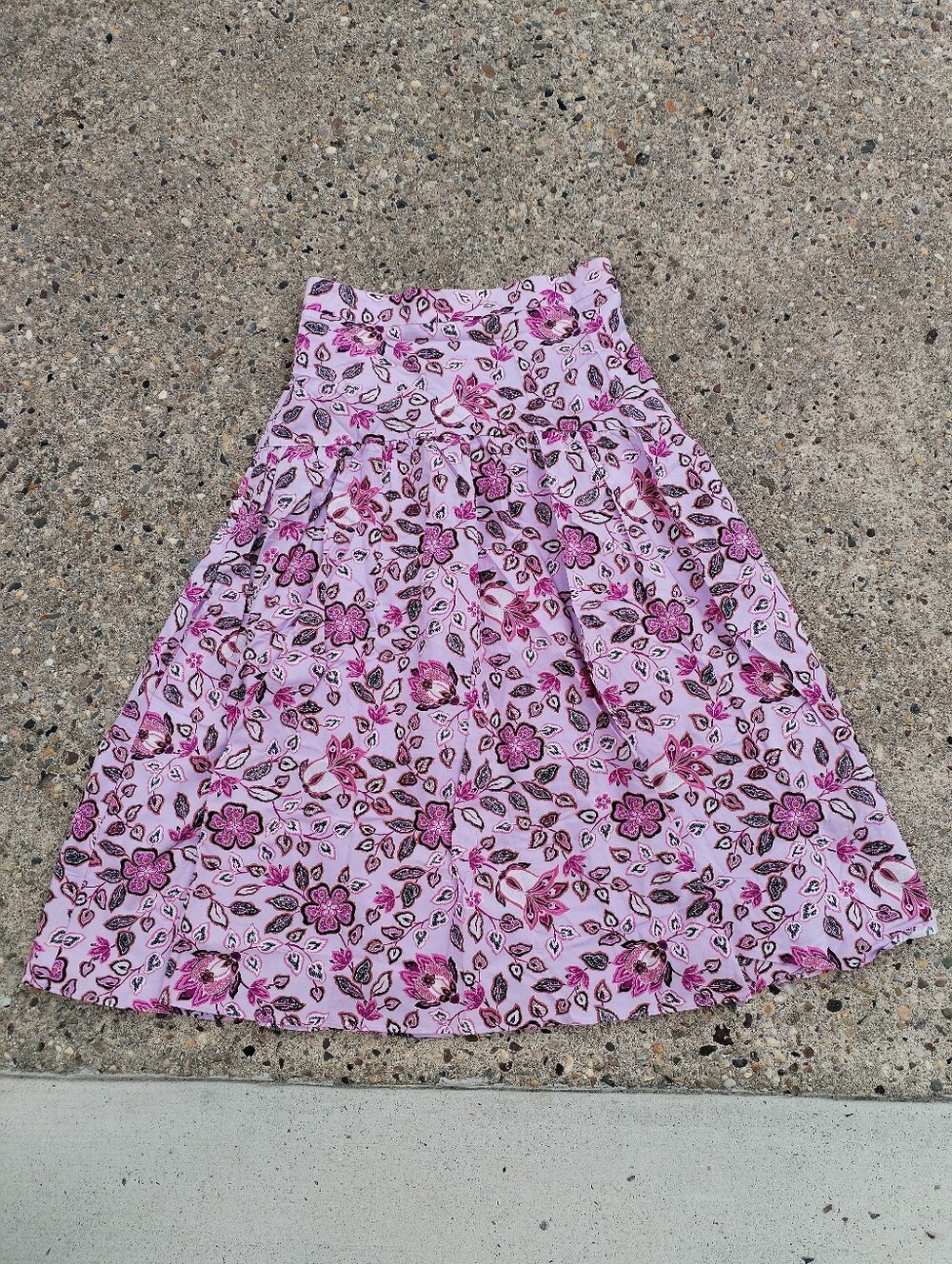 ANN TAYLOR 0 Midi Skirt Pink Floral Drop Waist Gathered Yoke Retro XS Co…